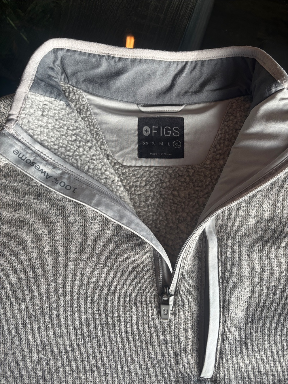 FIGS Men's Light Gray Sherpa Quarter-Zip Sweater